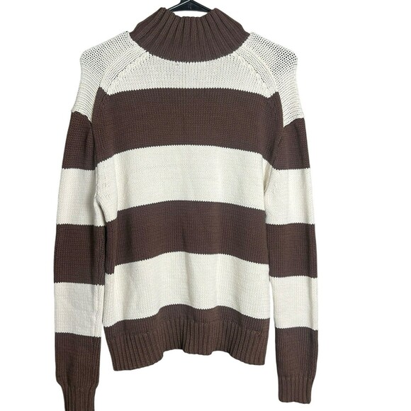 J.CREW NWT ULTRA Cream & Brown rugby stripe mockneck sweater Preppy XS - Picture 6 of 11